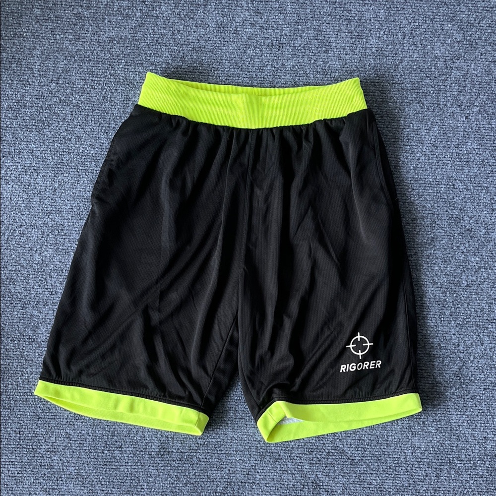 Igor Black Athletic Shorts with Neon Yellow Waistband and Hem